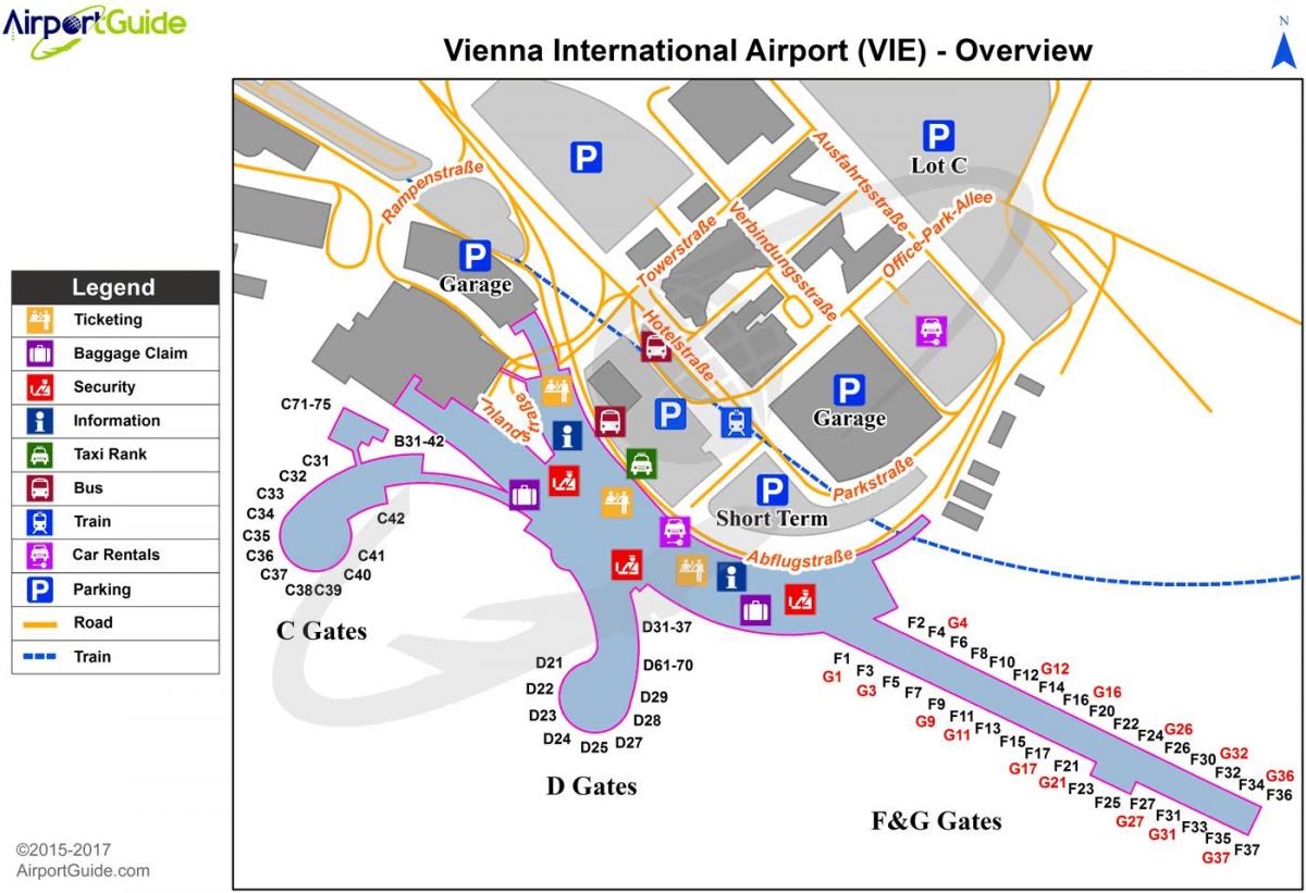 แผนที่ของเวียนนานามบินปลายทาง