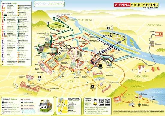 แผนที่ของเวียนนาเที่ยวชมสถานที่รถบัส