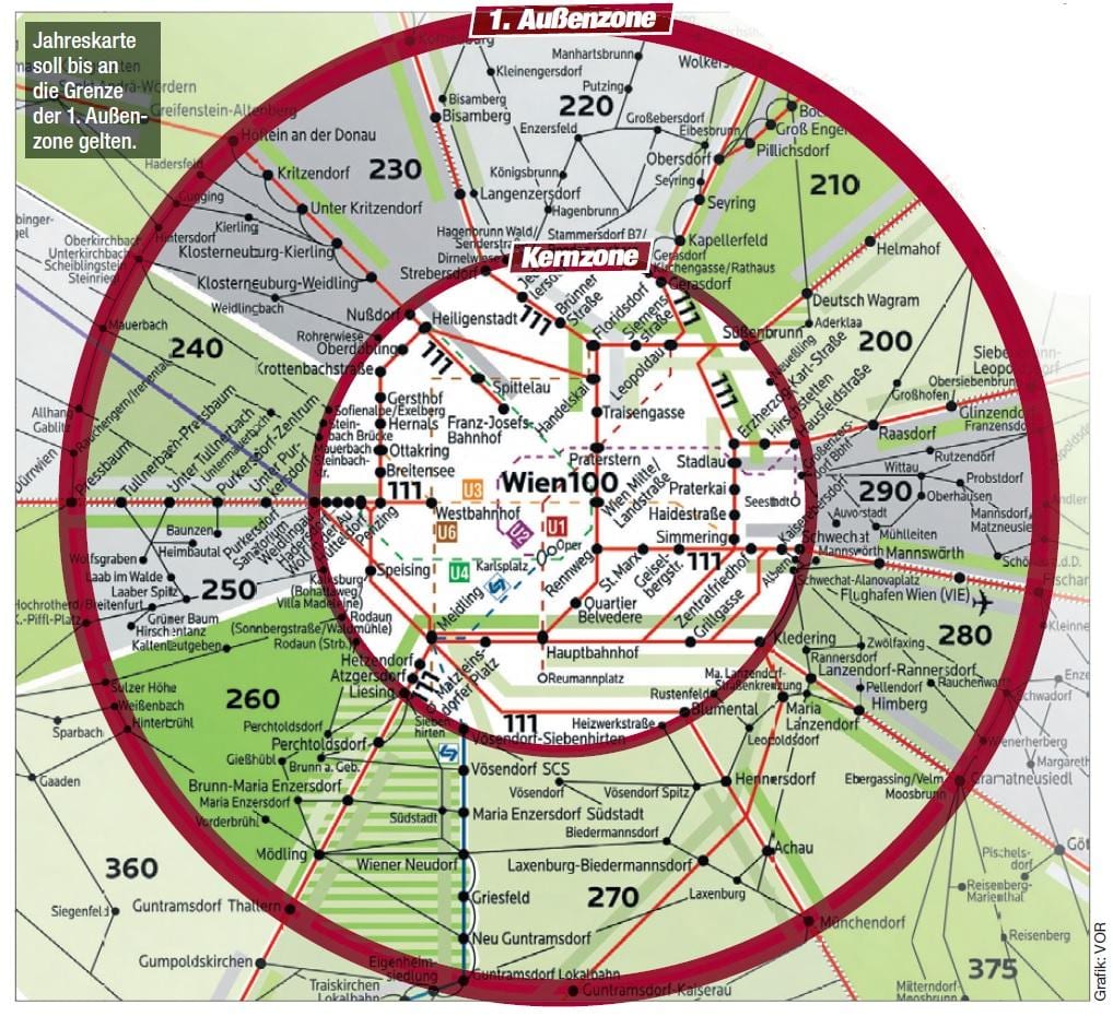 Wien 100 พื้นที่บนแผนที่