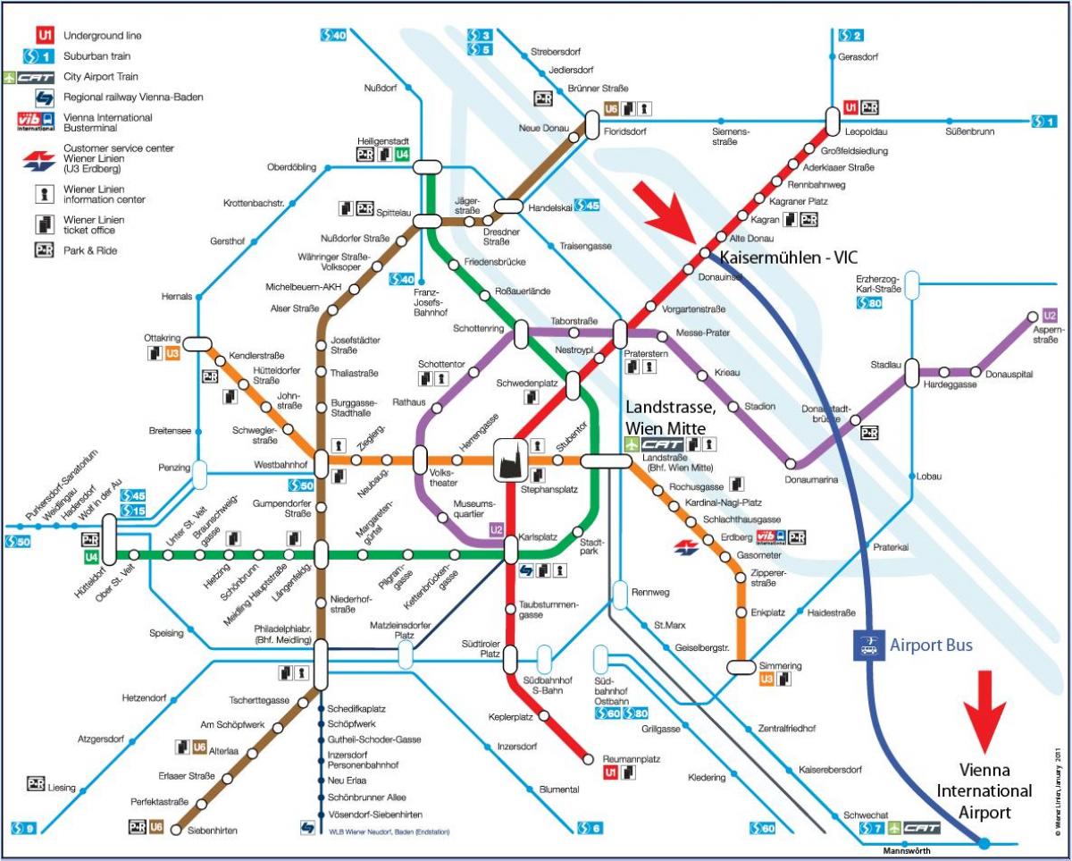 แผนที่ของ Wien mitte สถานี