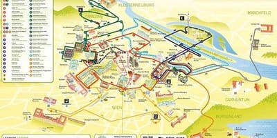 แผนที่ของเวียนนาเที่ยวชมสถานที่รถบัส